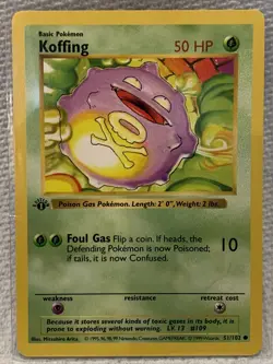Pokemon TCG Koffing Base Set 51/102 Regular 1st Edition Common (shadowless) LP - Image 1