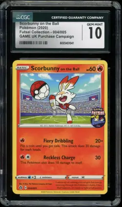 CGC 10 Gem Mint Scorbunny on the Ball 004/005 Pokemon Futsal Campaign UK Promo - Image 1