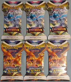 6x Pokemon 3 Lost Origin, 3 Brilliant Stars Sleeved Booster Pack Lot - TCG - Image 1