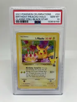 2021 Pokemon Celebrations Birthday Pikachu Holo Black Star Promo #24 PSA 10 - Image 1