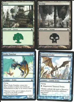 MTG Magic the Gathering TCG RAVNICA Drake Familiar Tattered Drake Forest Swamp - Image 1