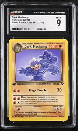 CGC 9 MINT Dark Machamp 2000 Team Rocket 1st Edition 27/82 Pokemon Card - Image 1