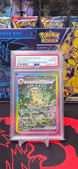 2025 POKEMON PRISMATIC EVOLUTIONS ILLUSTRATION RARE #144 LEAFEON EX PSA 8 - Image 1
