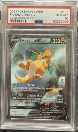 2021 Pokemon SWSH Full Art Dragonite V 192/203 Evolving Skies PSA 10 Gem Mint - Image 1