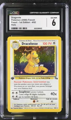 CGC 6 FRENCH Dragonite 2000 Fossil - 1st Edition 4/62 Holo Pokemon Card - Image 1