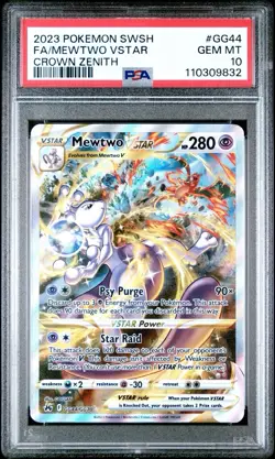 2023 POKEMON SWORD AND SHIELD CROWN ZENITH GG44 FULL ART MEWTWO VSTAR PSA 10 - Image 1