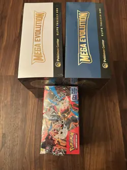 Pokemon Center Mega Evolutions ETB Set And Enhanced Booster Box 1 ETB Corner Rip - Image 5
