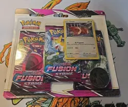 Pokemon TCG Sword & Shield Fusion Strike 3-Pack Blister Eevee Factory Sealed - Image 1