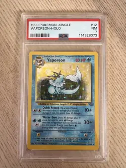 PSA 7 Vaporeon 12/64 Unlimited Holo Rare 1999 Pokemon Jungle - Image 2