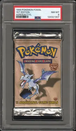 1999 Pokemon 1st edition Fossil Booster Pack PSA 8 Aerodactyl Art - Image 1