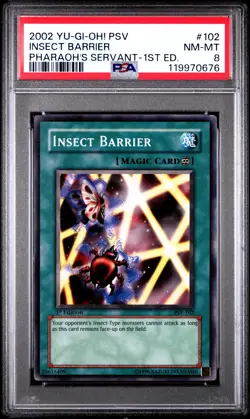 2002 YU-GI-OH! PSV-PHARAOH'S SERVANT 1ST ED #102 INSECT BARRIER PSA 8 - Image 1
