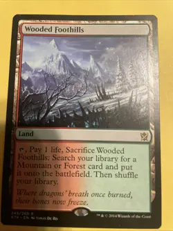 MTG Wooded Foothills Khans of Tarkir 249 Heavy Play Crease Top Right Corner - Image 1