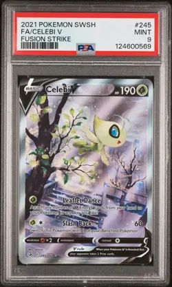 2021 POKEMON SWORD & SHIELD FUSION STRIKE #245 FULL ART/CELEBI V PSA 9 - Image 1