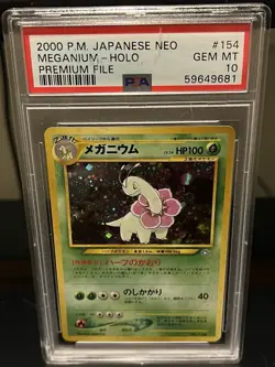 2000 POKEMON JPN NEO PREM FILE #154 MEGANIUM-HOLO PSA 10 - Image 1