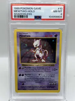 Mewtwo 10/102 Base Set Shadowless Holo Rare 1999 WotC Pokemon TCG Card PSA 8 - Image 1