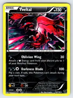 Yveltal 78/146 2014 XY Base Set Pokemon Card Nintendo Reverse Holo Rare - VLP - Image 1