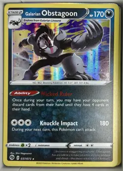 Pokemon Galarian Obstagoon Holo Rare Card 037/073 Champion's Path - Image 1