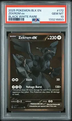 2025 POKEMON BLK EN-BLACK BOLT BLACK WHITE RARE #172 ZEKROM EX PSA 10 - Image 1