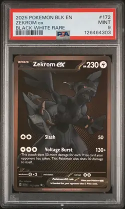 2025 POKEMON BLK EN-BLACK BOLT BLACK WHITE RARE #172 ZEKROM EX PSA 9 - Image 1