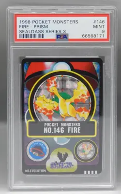 1998 Japanese SEALDASS series 3 Pokemon card MOLTRES Fire PSA 9 Bandai PRISM 146 - Image 1