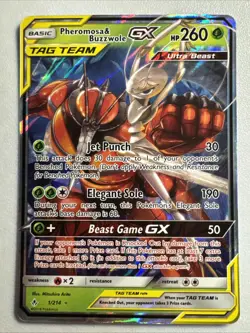 Pokemon TCG Pheromosa & Buzzwole GX 1/214 Sm-Unbroken Bonds Holo NM - Image 1