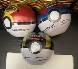 BRAND NEW Lot Of 3 Sealed Pokemon Pokeball Trading Card Tins TCG (3 Packs Each) - Image 1