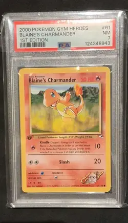 Blaines Charmander 61/132 Gym Heroes 1.EDITION 🔥 Englisch PSA 7 Pokemon Card - Image 1