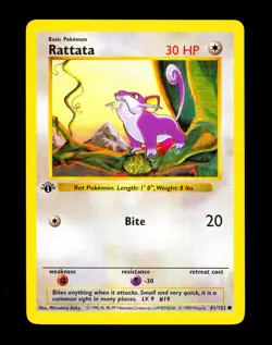 1999 Pokemon RATTATA Base Set 1ST EDITION Shadowless Non Holo Card 61/102 WotC - Image 1