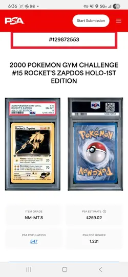 1st Edition #15 Rockets Zapdos Holo PSA 8 Gym Challenge Pokemon Card - Image 2