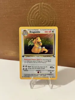 Pokemon Dragonite 1st Edition Fossil Base Set Holo Card 19/62 Lightly Played - Image 1