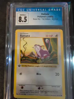 Pokemon CGC 8.5 NM 1st Ed. Base Set COMMON Rattata 61/102 - Image 1
