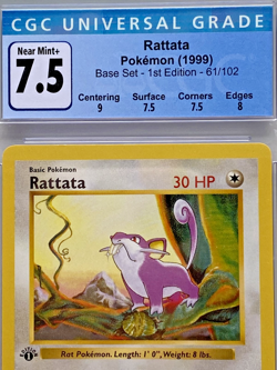 1999 Pokemon TCG 1st Edition Shadowless Base Set RATTATA 61/102 CGC 7.5 NM+ - Image 1
