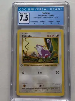 1999 Pokemon TCG 1st Edition Shadowless Base Set RATTATA 61/102 CGC 7.5 NM+ - Image 2