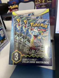 Pokemon Scarlet & Violet Stellar Crown 3 Booster Packs Box New Sealed - Image 1