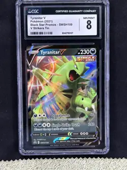 POKEMON 2021 Promo V Strikers Tins TYRANITAR V SWSH #109 PSA 8 RARE - Image 1