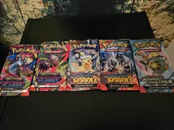 Lot of 5 Pokemon TCG Booster Packs - Phantasmal Flames, Surging Sparks & Journey - Image 1