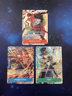 ONE OF EACH One Piece OP13 3rd Anniversary Promos Cards Set Luffy, Ace and Sabo - Image 1