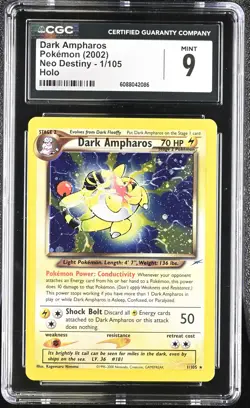 CGC 9 MINT Dark Ampharos 2002 Neo Destiny 1/105 Holo Pokemon Card - Image 1