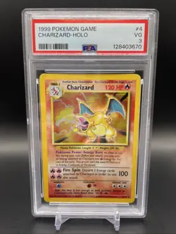 1999 Pokemon TCG Charizard Base Set Holo Rare Card 4/102 VG Condition PSA 3 - Image 1