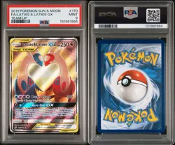 2019 POKEMON SUN & MOON TEAM UP #170 FULL ART LATIAS & LATIOS GX PSA 9 ENGLISH - Image 3