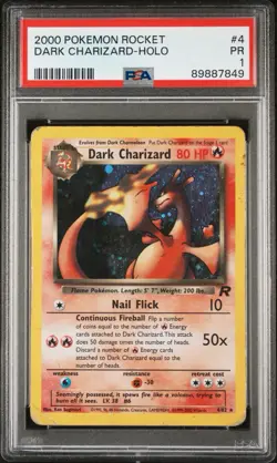 PSA 1 Dark Charizard 4/82 Holo Foil Rare Team Rocket 2000 Pokemon WoTC PR - Image 1