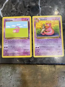 Vintage Pokemon Card Lot (2) - Slowpoke 55/62 Slowbro 43/62 - WOTC Fossil Set - Image 1