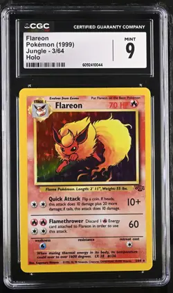 CGC 9 MINT Flareon 1999 Jungle 3/64 Holo Pokemon Card - Image 1