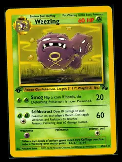 Rare 1st Edition Weezing 45/62 Pokemon Card Fossil Set WOTC 1999 LP - Image 1