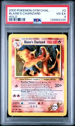 2000 POKEMON GYM CHALLENGE HOLO #2 BLAINE'S CHARIZARD PSA 4 - Image 1