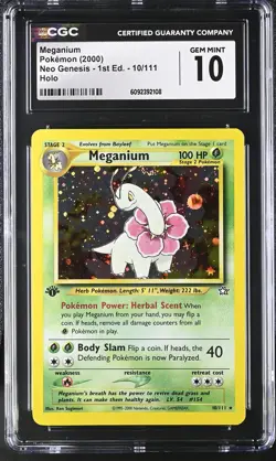 CGC 10 GEM MINT Meganium Neo Genesis 1st Edition 10/111 Holo Pokemon Card - Image 1