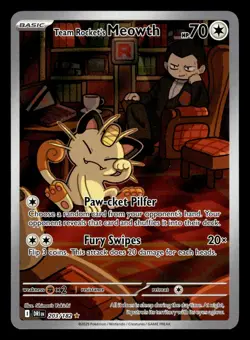 Team Rocket's Meowth 203/182 Illustration Rare Destined Rivals Pokemon Card - Image 1