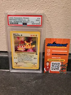 PSA 9 Birthday Pikachu Holo ITA #24 Black Star Promo 2000 Pokemon Wizards - Image 1