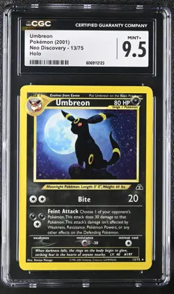 CGC 9.5 MINT+ Umbreon 2001 Neo Discovery 13/75 Holo Pokemon Card - Image 1