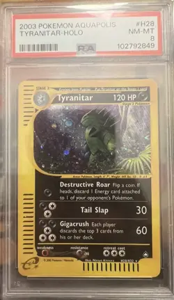 2003 Pokemon Aquapolis Tyranitar Holo #H28 PSA 8 NM-MT - Image 1
